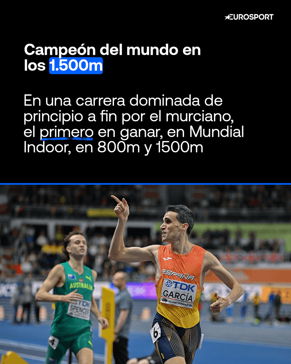 Eurosport_ES's tweet photo. 🏅🏍️ MARIANO '𝐋𝐀 𝐌𝐎𝐓𝐎' GARCÍA

🇪🇸 El español se proclama campeón del mundo de los 1.500 metros en los #WorldIndoorChamps con una exhibición total https://t.co/HoUrEnmGhh