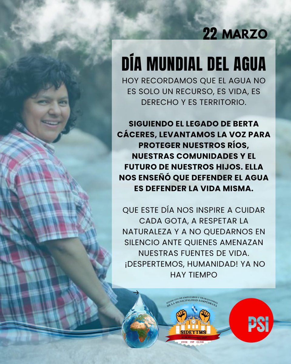 CSAmbientePSI's tweet photo. "El agua es un derecho humano, no una mercancía para el mercado. 💧🚫 En este #DíaMundialDelAgua, desde la PSI exigimos gestión pública y comunitaria. ¡La vida no se negocia! ✊ #AguaEsVida #PSI https://t.co/TJOfn0ErAa