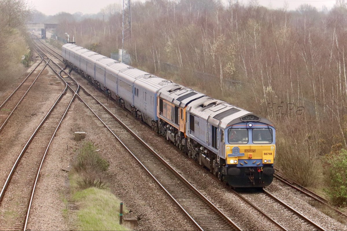 HiPa125's tweet image. GBRf #Class66 66313 'Lucie’ &amp;amp; 66748 ‘St Michael's Mount’ double-head 1Z26 0936 Appleby &amp;gt; Greenford East Jn across North Stafford Jn