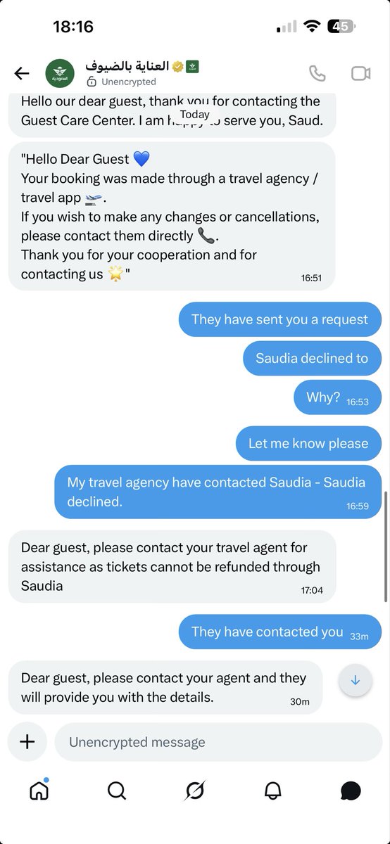hta_x_x's tweet photo. @Saudi_Airlines @saretarg @bookingcom @SaudiAirlinesEn @Saudia_Care This was your reply privately. Completely unhelpful https://t.co/aBwIwtjOfH