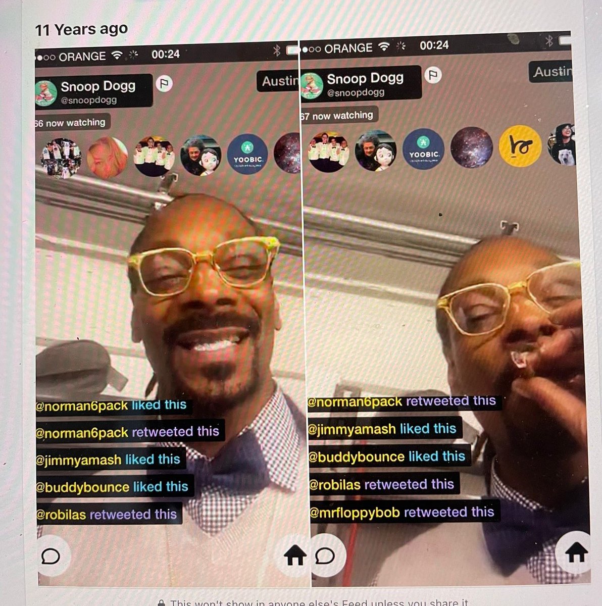 benrbn's tweet photo. 11 years ago today on Meerkat, we were a bunch of naive builders looking to have some fun with live video. Eight weeks later, Snoop Dogg went live without us having anything to do with it. For a precious moment, you rarely get to feel in this job, it felt like the world was telling you that you did a good job.