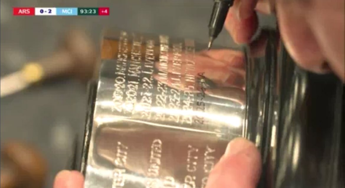 _scoreline360's tweet photo. Manchester city already having their name printed on the trophy, Arsenal can try again next season! https://t.co/p5YuinJvMq