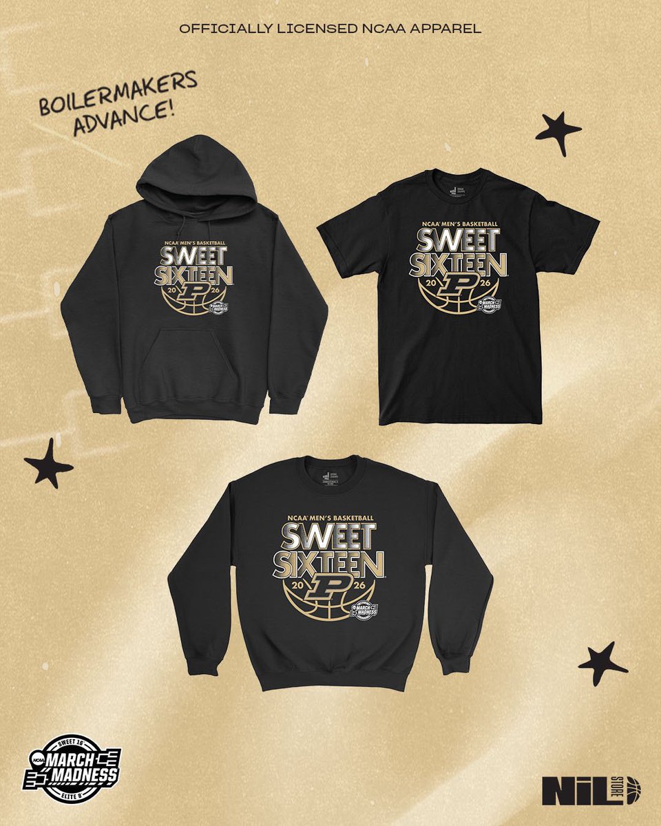 OH HOW SWEET IT IS🍭 The Purdue Boilermakers are Sweet Sixteen bound and the exclusive merchandise is now live on our website! 

We meet 11 seed Texas Thursday.

🔗nil.store/purdue/product…