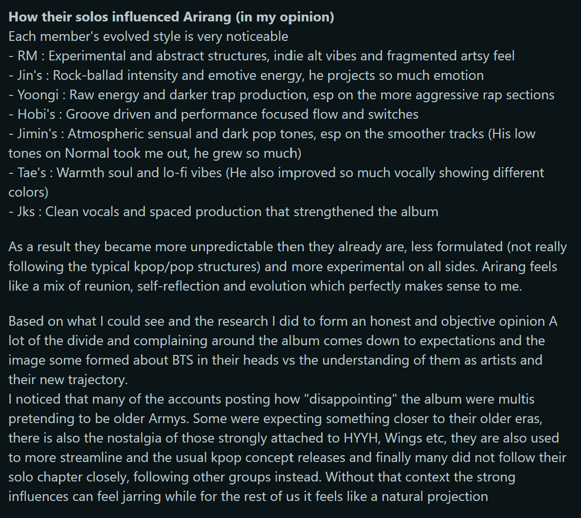 N_Revy's tweet photo. My take on Arirang after sitting with the album for nearly 48 hours. I tried to keep it as short as possible and I am sure more will come to mind as I continue to listen to it https://t.co/DiMxi8t6Qc