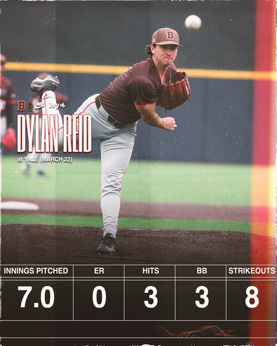 BrownU_Baseball's tweet photo. DOMINATION! 😤

Dylan Reid completely shuts down Yale's offense with a career performance 🔥 👏 https://t.co/8JLwYRpv7l