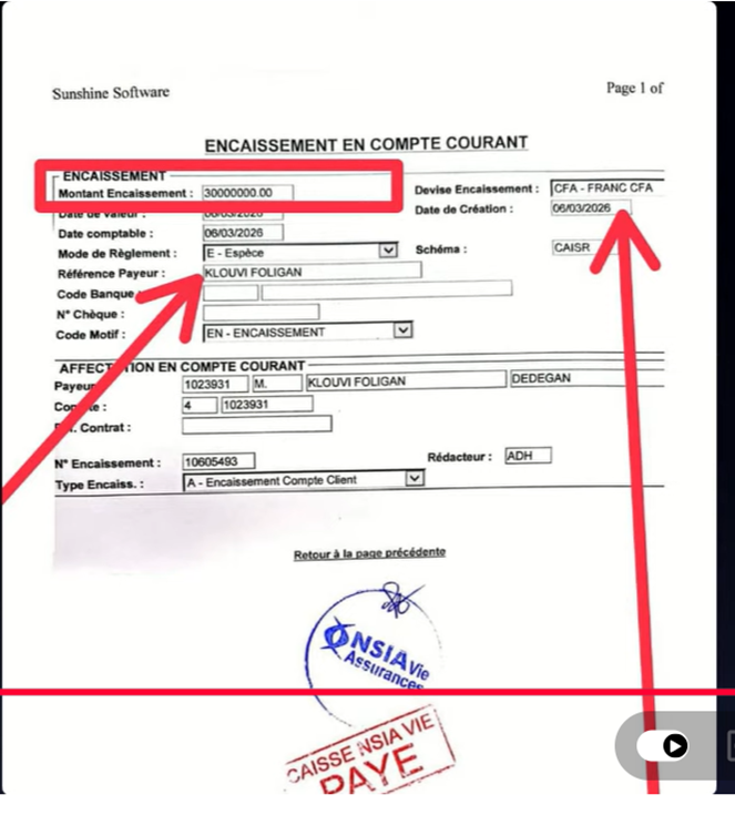TOGO - Madame Klouvi Foligan dédégan, D’où proviennent les 90 000 000 FCFA (soit 137 204 €) ?