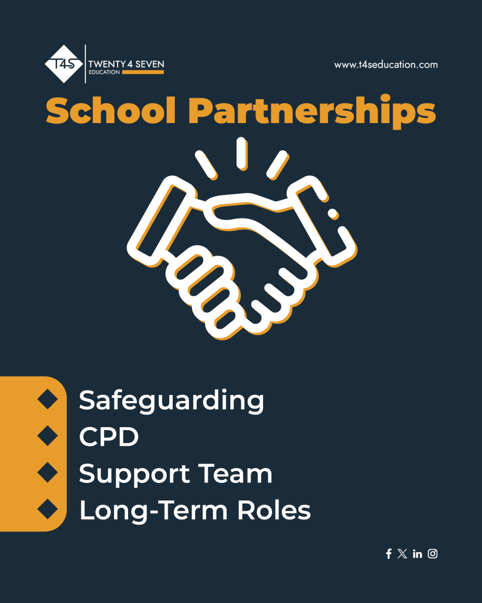 T4S_Education's tweet image. At Twenty4Seven Education we create genuine, long-term relationships with the schools we work with.

If you’re looking for a staffing partner who understands your school, not just your vacancy, let’s talk.

📩 info@t4seducation.com
🌐 t4seducation.com

#SchoolPartnerships