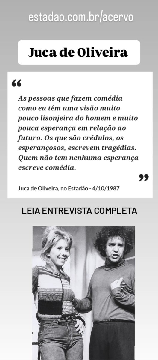 Juca de Oliveira [1935-2026] Leia entrevista completa do ator ao Estadão em 1987 estadao.com.br/acervo/juca-de…
#jucadeoliveira #teatro #televisão