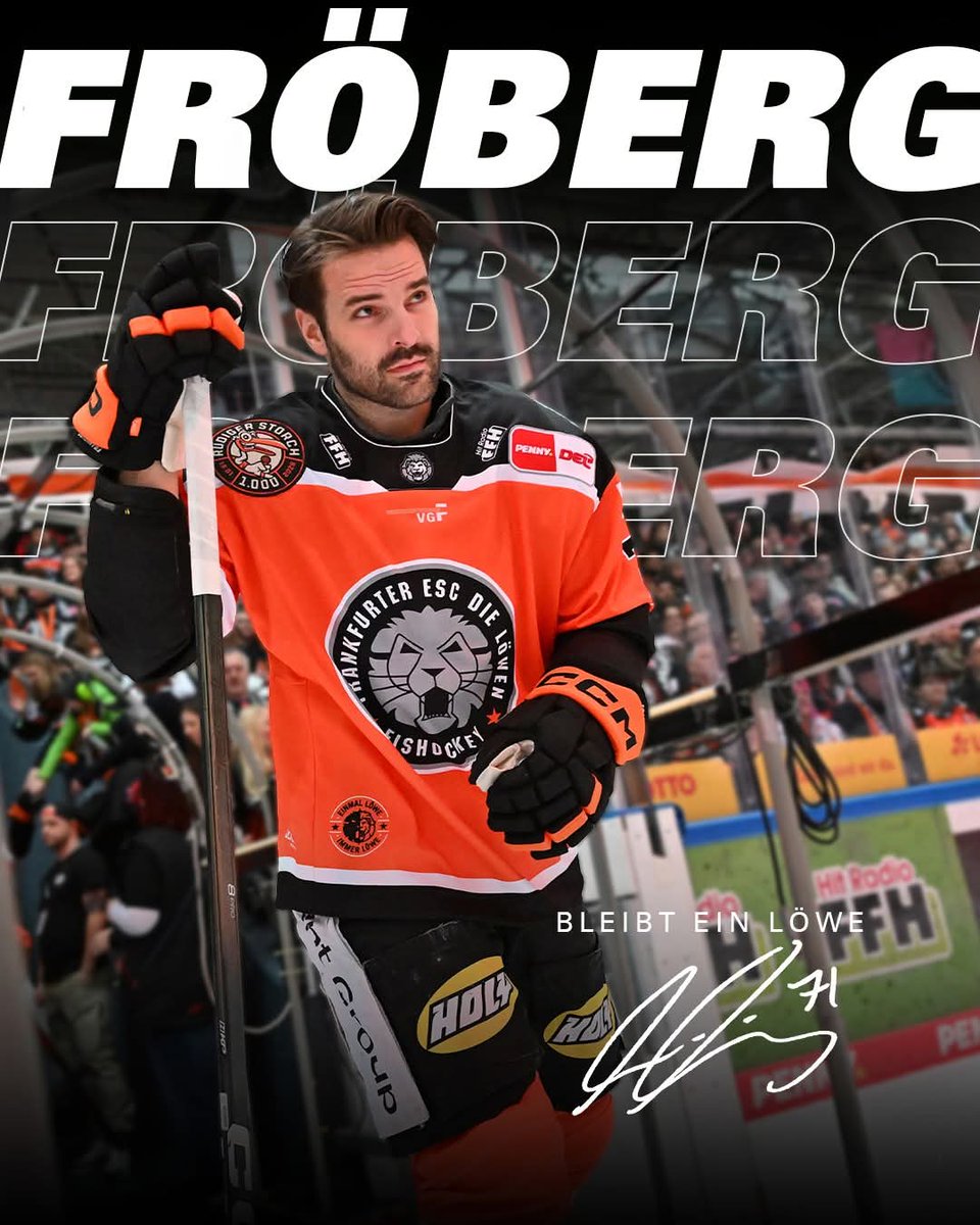 loewenfrankfurt's tweet photo. Linus Fröberg wird auch in der kommenden Saison das Trikot der Löwen tragen: In der Spielzeit 2026/27 wird er direkt ab dem  Start der Saison als Verteidiger eingesetzt. https://t.co/caJl9dw0bb