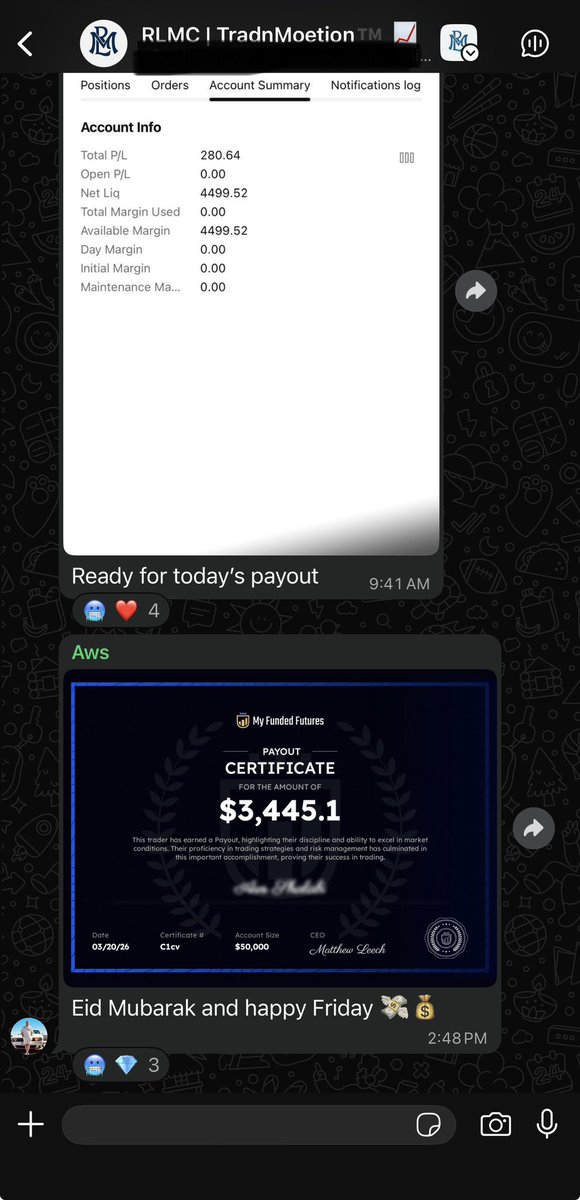 samoelyfe's tweet photo. RECENT PAYOUTS FROM RLMC MEMBERS 💎🏦 @MyFundedFutures https://t.co/Y9eO8YAIbF