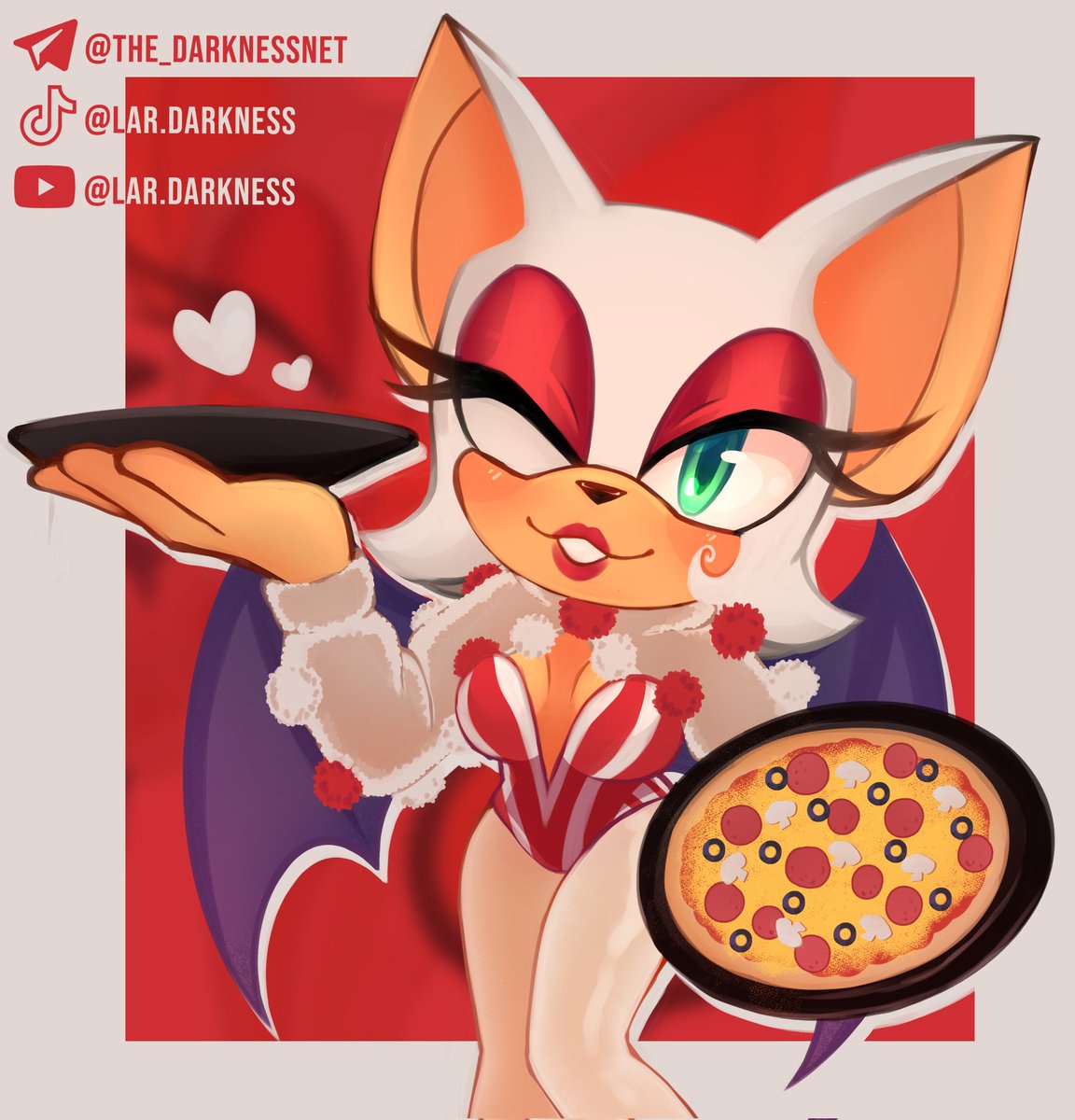 LarDarkness's tweet photo. Rouge + Pizza🍕❤
Bon appetit🤌

#rougethebat #pizza #sonicfandom #sonicthehedgehogfanart #sonicthehegdehog https://t.co/4cXGUyQue3