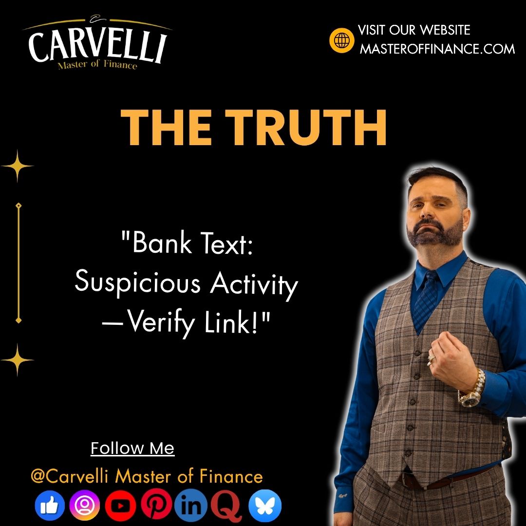 BillyCarvelli's tweet photo. "Bank Text: Suspicious Activity—Verify Link!"
Smishing texts with real personal data lead to phishing sites stealing banking logins. Emergency messages trick users into handing over credentials instantly.
#carvelli #masteroffinance #truth #smishing #phishing https://t.co/mZ0HthWxPN