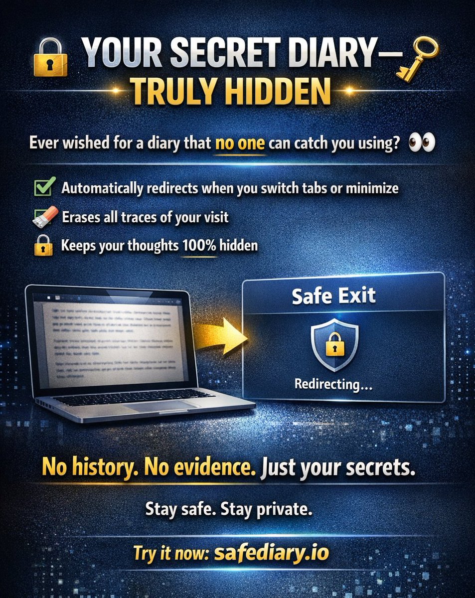 securediary's tweet photo. Want a secret online diary? 👀

Imagine this:
➡️ The moment you switch tabs or minimize your browser…
➡️ It instantly redirects to a safe page
➡️ And wipes any trace that you were even there
Private. Invisible. Secure.
Try it 👉 https://t.co/lqXrFUCRLp

#secretapp #secureapp https://t.co/2YZPheuUZW