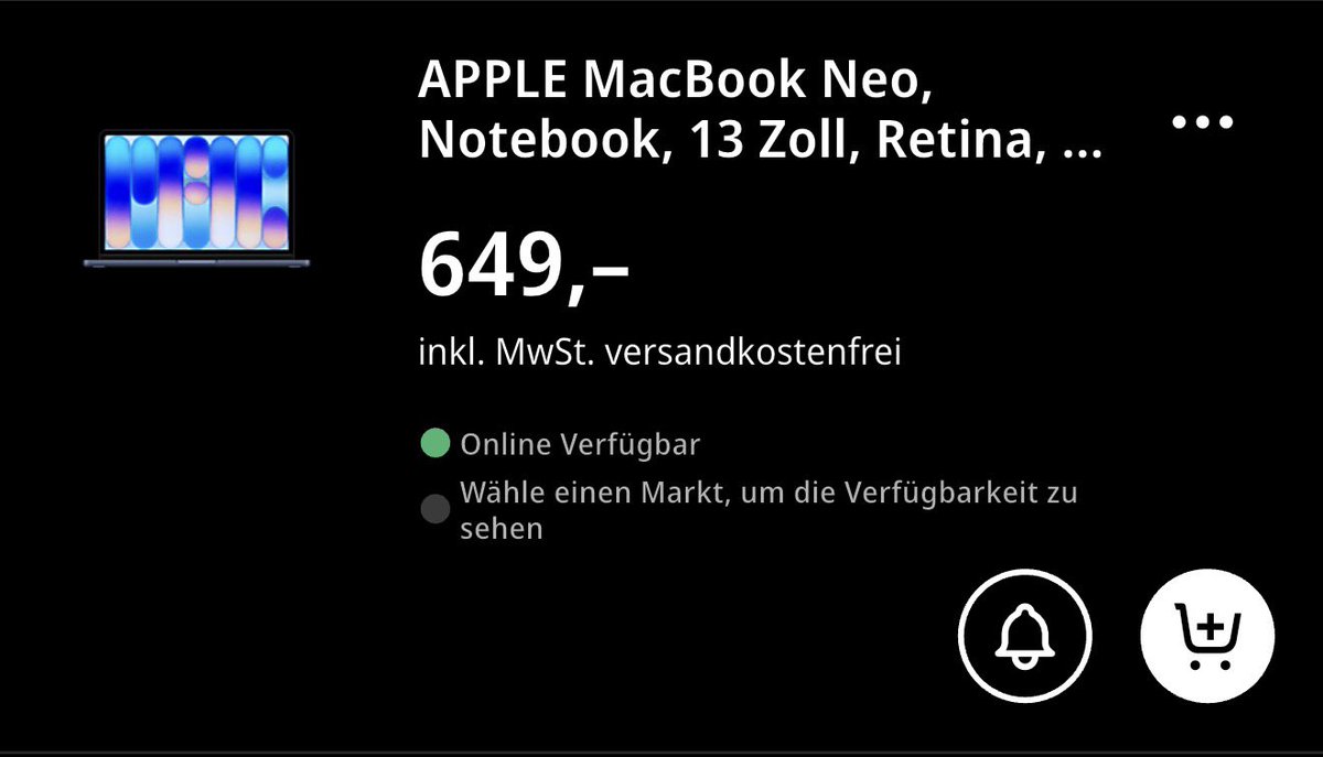 Schon 50.- günstiger, es ist/wird ein Verkaufsschlager👌🥳 #macbookneo <a href="/MediaMarktAT/">MediaMarkt Österreich</a>