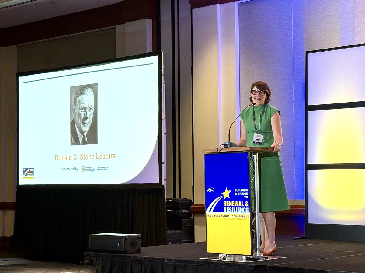 Pitt_SPIA's tweet photo. Live at #ASPA2026! @Pitt_SPIA Dean Carissa Slotterback opening the Donald C. Stone Lecture, and introducing this year’s speaker, Dr. Haldane Davies, Director of the Bureau of Economic Research for the U.S. Virgin Islands. https://t.co/4hJjkSznOG