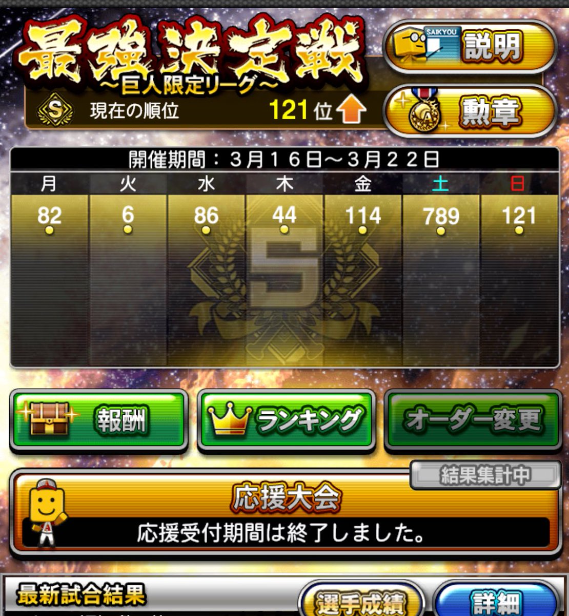 sh02ta08's tweet photo. 土曜日大きく負け越し100位まで1勝足らずでした！100のアイコン欲しかったなぁ…
応援大会で投票してくださった方ありがとうございました！

まさかの相互フォローのフレンドと連番でした！ https://t.co/DU4vrB92Rv