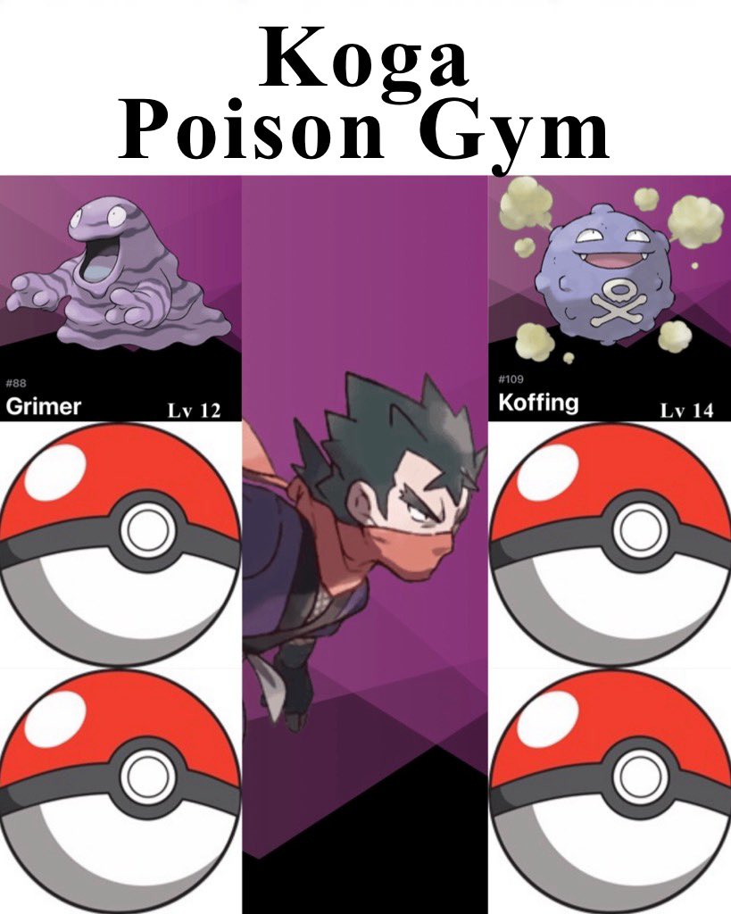 PaulBag101's tweet photo. Koga (Poison)
Sabrina (Psychic)
Blaine (Fire)
Giovanni (Ground) https://t.co/2Zlc2PMI6z