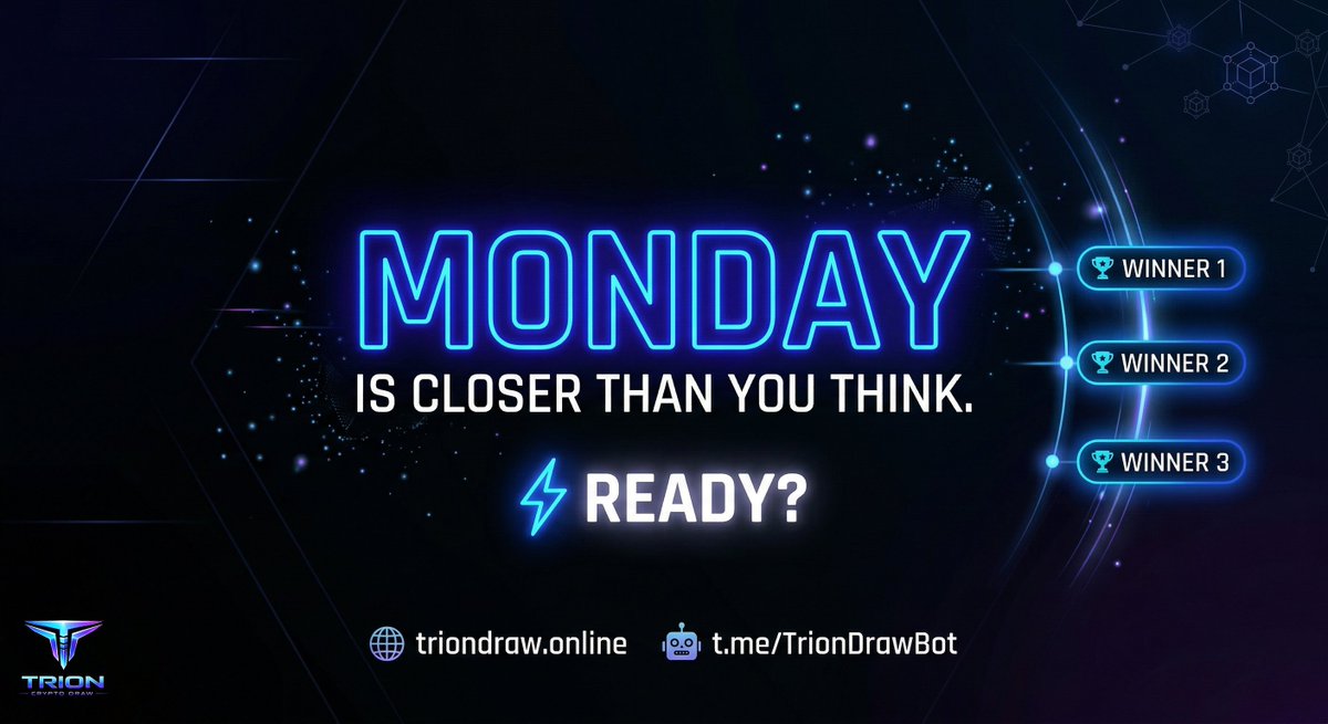 TrionCD's tweet image. ⚡️ Monday is closer than you think.

Three winners. Clear rules. Verifiable results.

The question is: will you be ready?

👇

🌐 triondraw.online
🤖 t.me/TrionDrawBot

#WinCrypto #Crypto #Web3