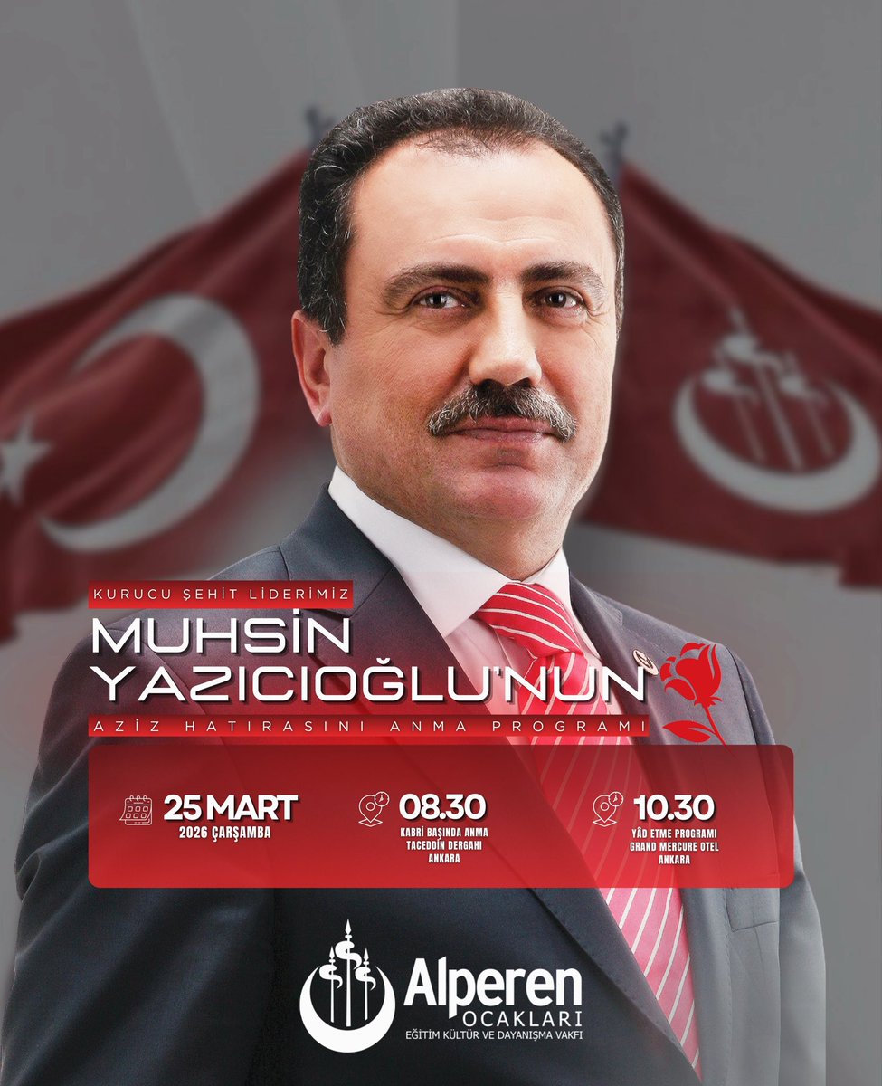 AlperenOcakGM's tweet photo. 25 Mart, milletimizin gönlünde derin izler bırakan Şehit Liderimiz Muhsin Yazıcıoğlu’nu rahmet,minnet ve dualarla anıyoruz.Şehadetinin sene-i devriyesinde, aziz hatırasını yaşatmak ve vefamızı göstermek adına düzenleyeceğimiz anma programımıza tüm gönüldaşlarımızı davet ediyoruz. https://t.co/Bv2tYf5g7I