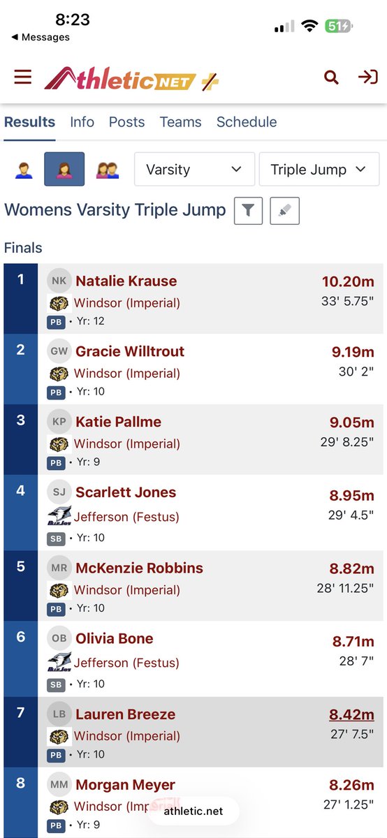 GracieKW2028's tweet photo. Friday I had my first ever track meet and I placed 2nd in the triple jump! Really excited to be trying something new and love that it helps me stay conditioned for the upcoming softball season! 

@owlssoftball @WindsorStrength
@ejonesrockchalk @SelectFP_Backs https://t.co/MpkQK1qhdZ
