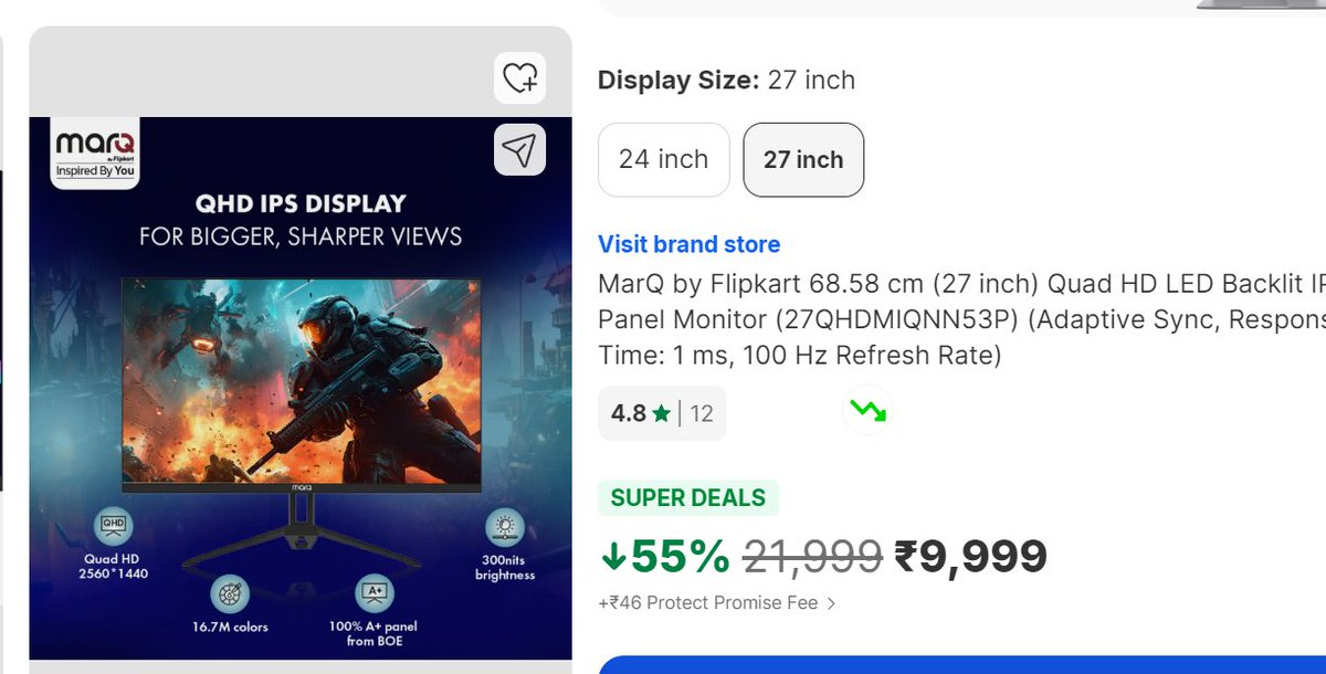 ArkRayDen's tweet photo. QHD Steal! 🖥️ 27-inch 2K resolution monitor under ₹10K? This MarQ deal is unbeatable. #GamingSetup #TechDeals https://t.co/uCAueuxnvI https://t.co/fY36x0W7ry