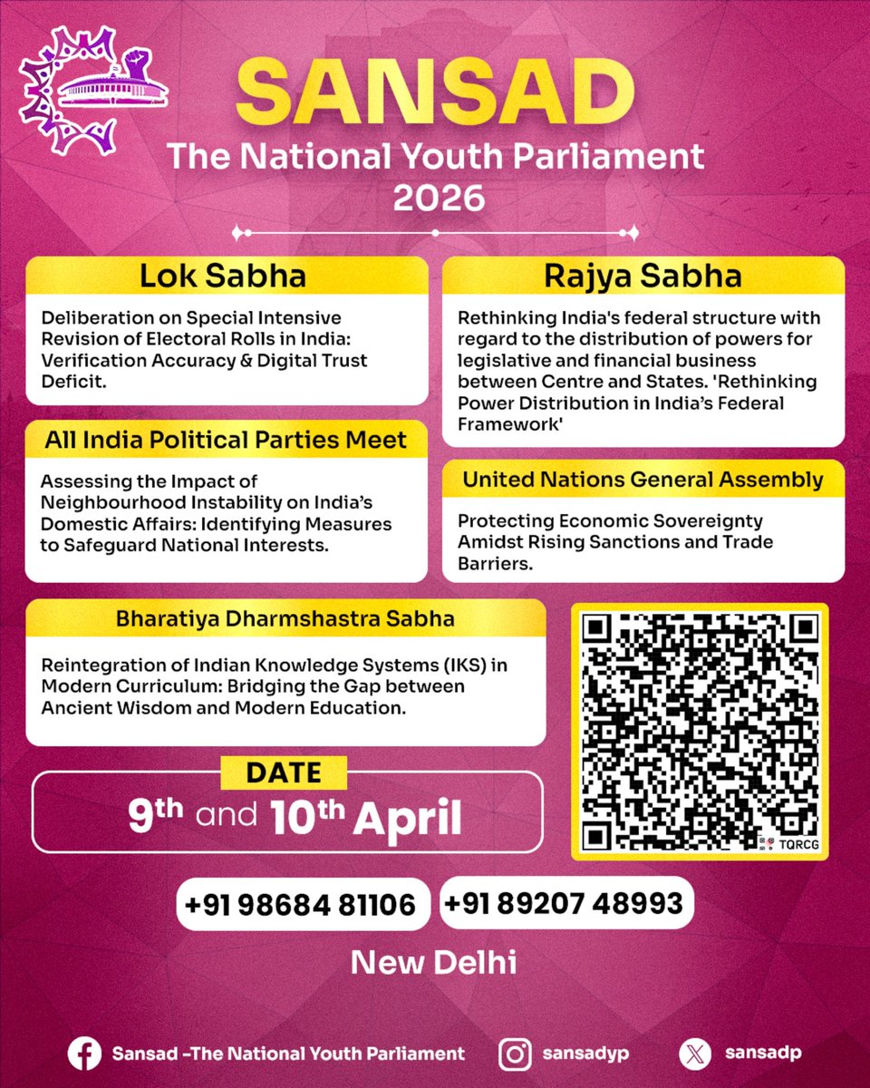 SansadP's tweet photo. Where ideas meet responsibility, and voices create impact.
Where thoughts evolve into informed leadership.

Young leaders come together to deliberate, question, and propose solutions that matter—
for India, and for the world. https://t.co/3BCHCeKH8c