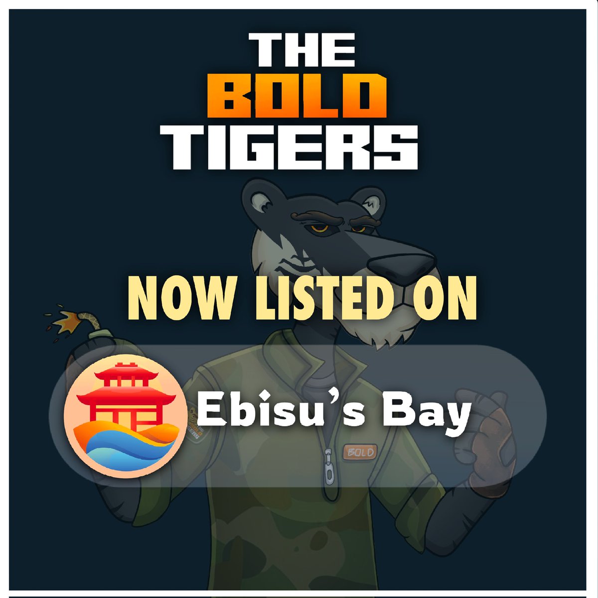 Bold Tigers Listing Alert

We’re now listed and tradable on <a href="/EbisusBay/">Ebisu's Bay | GameFi - NFT Market - DEX</a>

To celebrate, we’re giving away:
🎁 1x Bold Tigers NFT

How to join:

1️⃣ Like &amp; Repost
2️⃣ Drop your Bold Tigers NFT in the comments 👇

Show us your Tigers! 🔥

#BoldTigers #NFTGiveaway #Web3 #cro