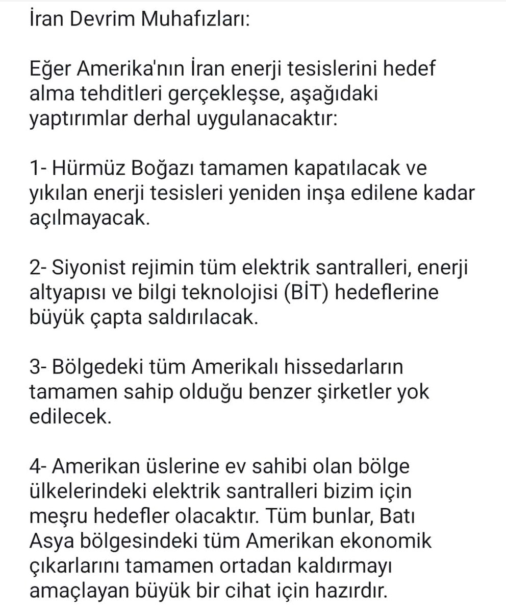 RifatHaktan's tweet photo. İran İslam Cumhuriyeti’nden ABD ve kuklalarına açık mesaj:
Özetle "Enerjimize erkekseniz saldırın!"

Ama unutmayın; bu topraklar tehditlerle diz çökecek bir milletin değil, direnişle tarih yazmış bir ümmetin topraklarıdır.

#telavivyanıyor #Israël #telavivyanıyor https://t.co/DWsJIT03df