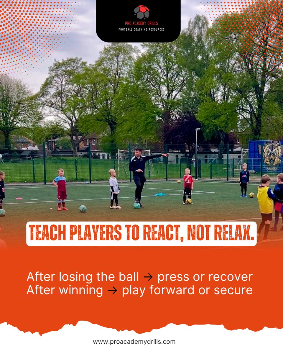 ProAcademyDrill's tweet photo. Anyone can coach possession or pressing.
Few coach what happens between them.
Transitions decide games.
Are you training reactions or hoping for them?
#CoachEducation #FootballCoaching #TransitionPlay #ProAcademyDrills https://t.co/DF1Jb0Yin8