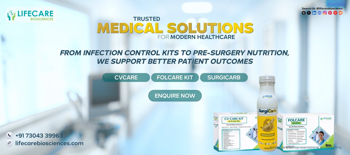 lifecarebiosci's tweet image. From Foley catheter kits to preoperative carbohydrate drinks, we help improve outcomes and reduce risks like CLABSI — as a reliable surgical medical supplies company.
🌐 lifecarebiosciences.com
📞 +91 73043 39963

#Healthcare #CLABSI #MedicalSupplies