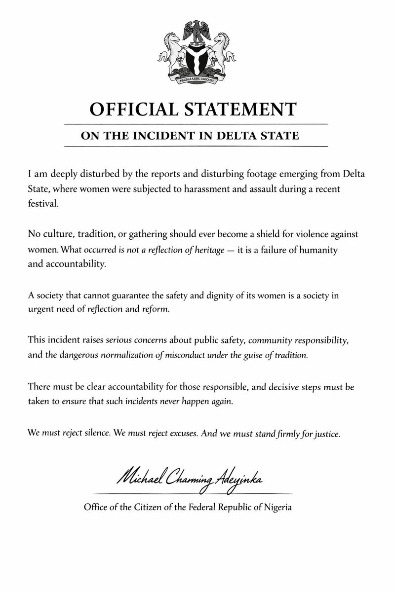 My Official Statement as a Citizen of the Federal Republic of Nigeria.