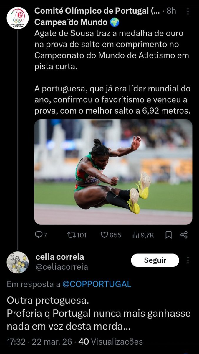 Celinha, tu és uma psicopata racista.
Não há absolutamente nada que tu possas dizer ou escrever que me afecte minimamente.
O lugar de pessoas como tu é num hospício ou numa prisão.