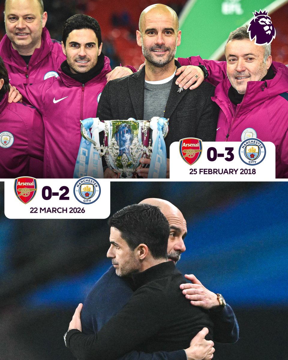 🗓️ 2018 Pep Guardiola wins his first EFL Cup with Mikel Arteta part of his <a href="/ManCity/">Manchester City</a> coaching team

🗓️ 2026 Pep Guardiola wins a record-breaking fifth EFL Cup final with Mikel Arteta the opposition manager