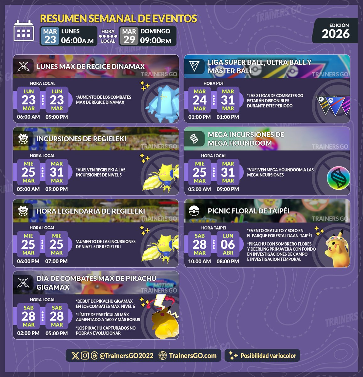 trainersgo2022's tweet photo. 🥳 Detalles de los eventos para la próxima semana en Pokémon GO.

📎Más info de estos eventos y de otros eventos por venir aquí:
https://t.co/6No1jhNbEh

#pokemongoapp #pokemongo #trainersgo #MemoriesInMotion https://t.co/GQbgLoxBJt