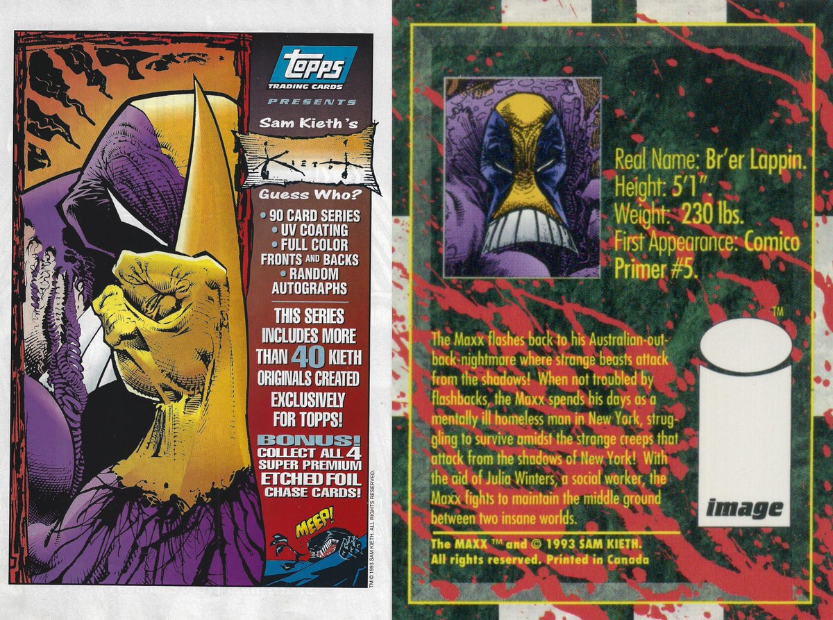 WizardsComics's tweet image. Of course #TheMaxx had a trading card set advertised in Wizard magazine, featuring the signature #samkieth art.