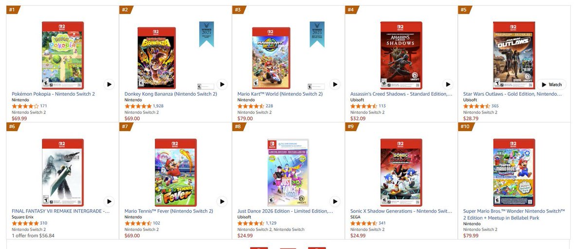 NinWire's tweet photo. Top 10 Switch 2 titles list updated at Amazon! (#ad)

https://t.co/DuinJcuetV https://t.co/f7h4nQ9kIm