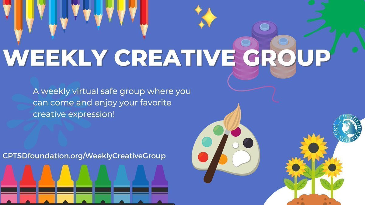 cptsdfoundation's tweet image. Do you enjoy painting, coloring, or drawing?
How about sewing, cooking, or ceramics? Bring your favorite creative project and join us in the Weekly Creative Group!
buff.ly/3zcDIW1
⏰ Sundays, 6:00 PM EST.

#creativeart #painttherapy #arttherapy #creativetheraphy #art