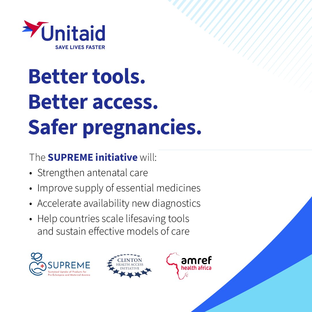 Amref_Worldwide's tweet photo. 1/
Every year, tens of thousands of women in Africa die from pre-eclampsia and anemia—conditions we already know how to prevent and treat.

This must change. 🧵

With a $52.5M investment from @UNITAID, Amref Health Africa and @CHAI_healthare are leading the change.  

👇Introducing: #SUPREME: 
https://t.co/r0mpjNKB7l

#EndMeternalMortality