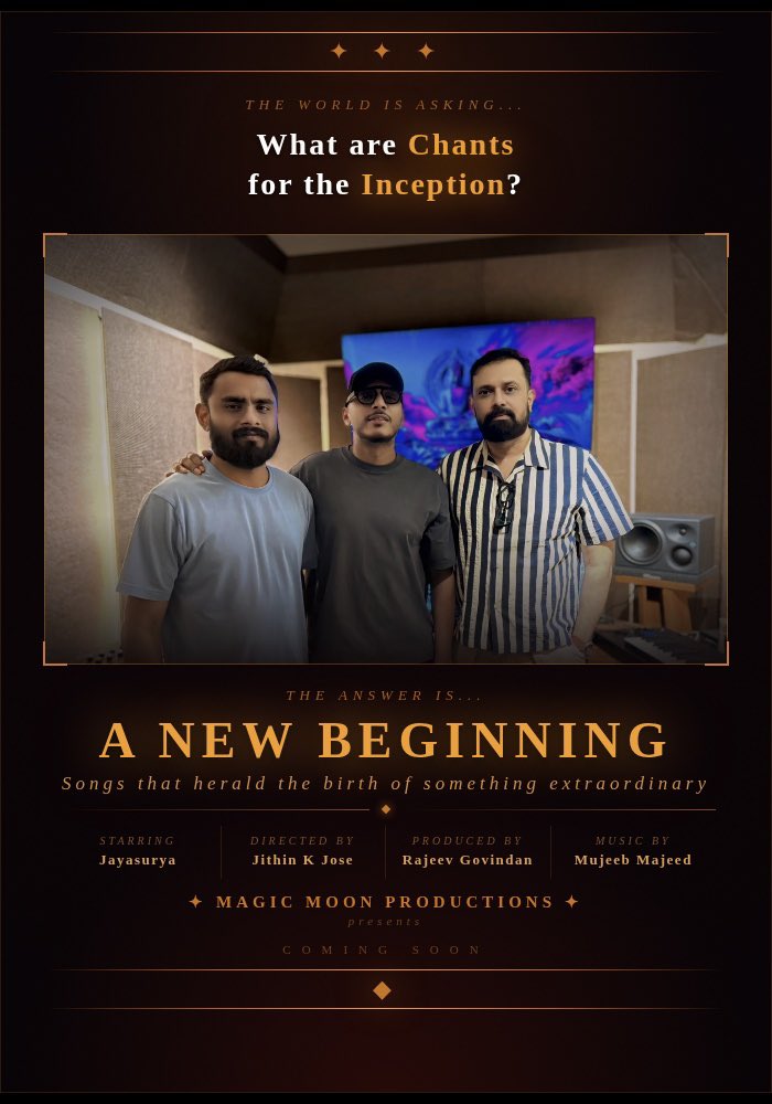 MagicMoonProd's tweet photo. Chants for the Inception...🎶 
Started music composing.  

#Jayasurya #JithinKJose #RajeevGovindan @MagicMoonProd 
#MujeebMajeed 

Coming Soon!! https://t.co/YBRahCNh6M