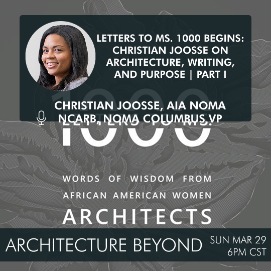 Looking forward to sharing a new conversation with Christian Joosse, author of Letters to Ms. 1000, dropping next Sunday, March 29 at 6PM.

#architect #podcast
architecturebeyond.buzzsprout.com