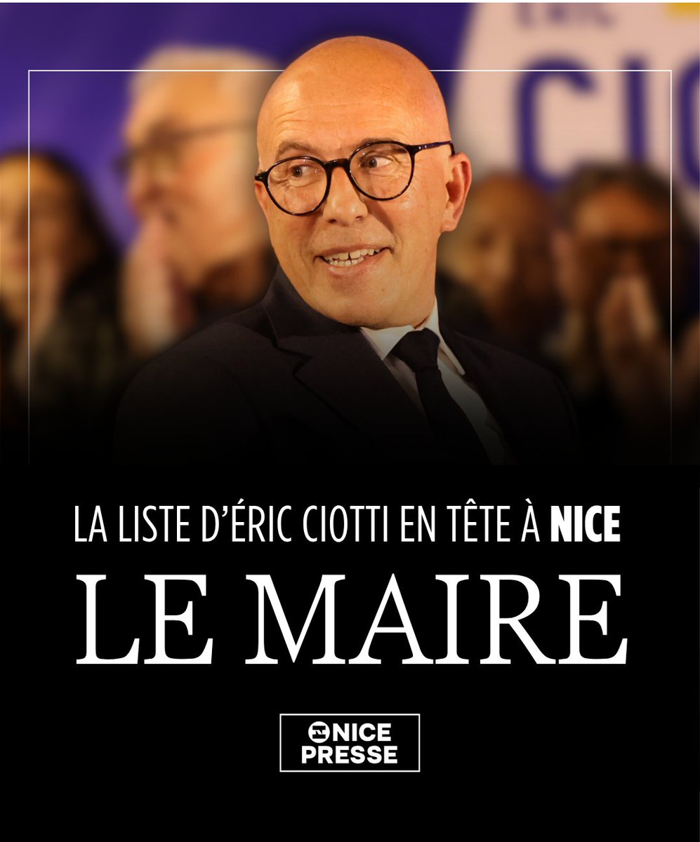 NicePresse's tweet image. 🔴 Éric Ciotti (@eciotti) : 

« Merci aux Niçois qui viennent de me donner une large victoire et de me porter à la mairie ! »

#Nice06 #Municipales2026