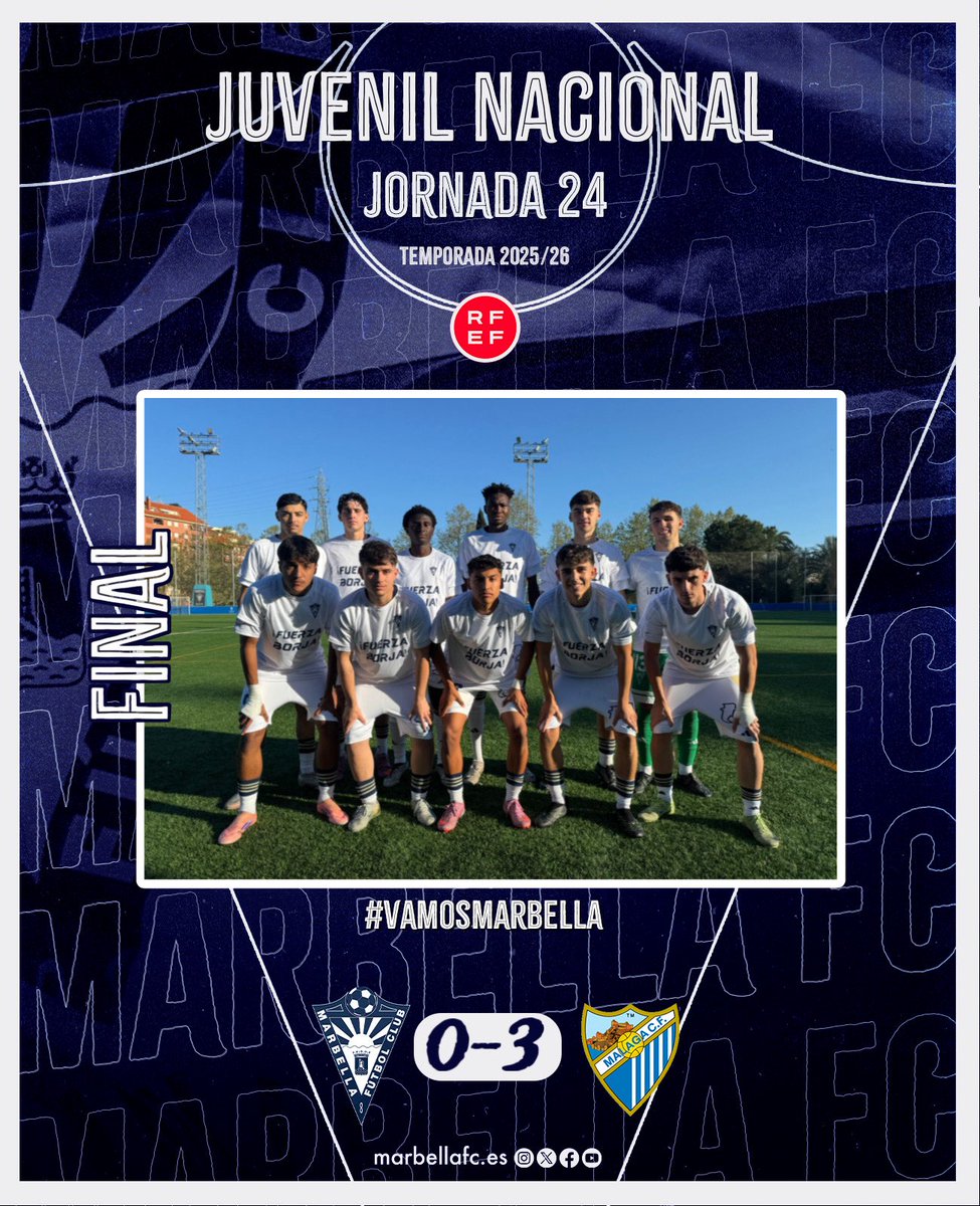 𝕁𝕦𝕧𝕖𝕟𝕚𝕝 𝕝𝕚𝕘𝕒 𝕟𝕒𝕔𝕚𝕠𝕟𝕒𝕝 ⚽️

▶️ Jornada 2️⃣4️⃣

0️⃣ Marbella FC
3️⃣ Málaga CF

#️⃣𝕍𝕒𝕞𝕠𝕤𝕄𝕒𝕣𝕓𝕖𝕝𝕝𝕒👊

⚪️ #MarbellaFCTalents