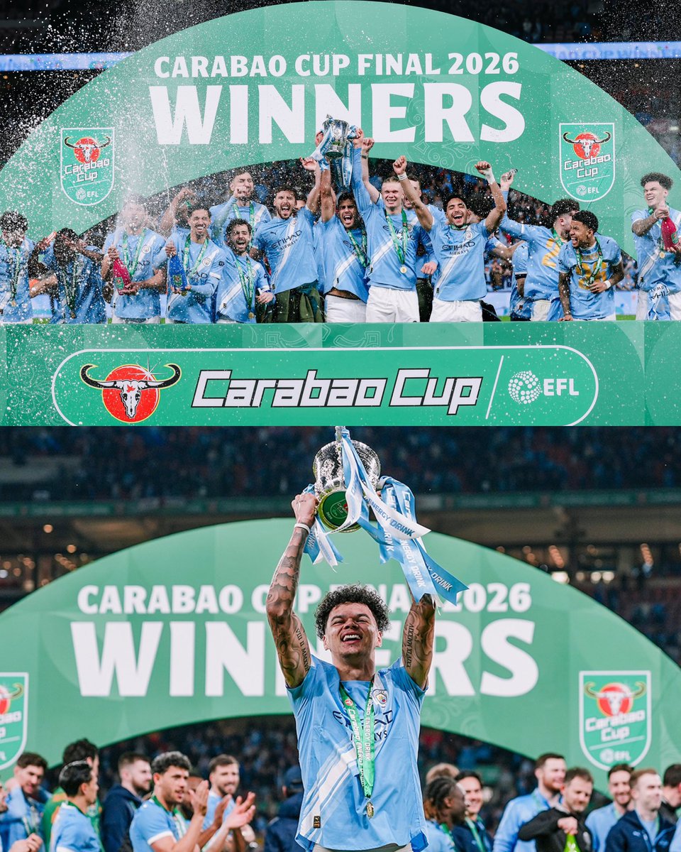 Andressrios7's tweet photo. 🏆🏴 ¡MANCHESTER CITY CAMPEÓN! 🏆🏴
El equipo dirigido por ‘Pep’ Guardiola ganó 2-0 a Arsenal en Wembley con doblete de Nico O’Reilly, para levantar el título de la Copa de la Liga de Inglaterra 2025/2026.
#manchestercityfc #cityzen #okeydeportes #carabaocup #wembley https://t.co/PnWpKE1iY8