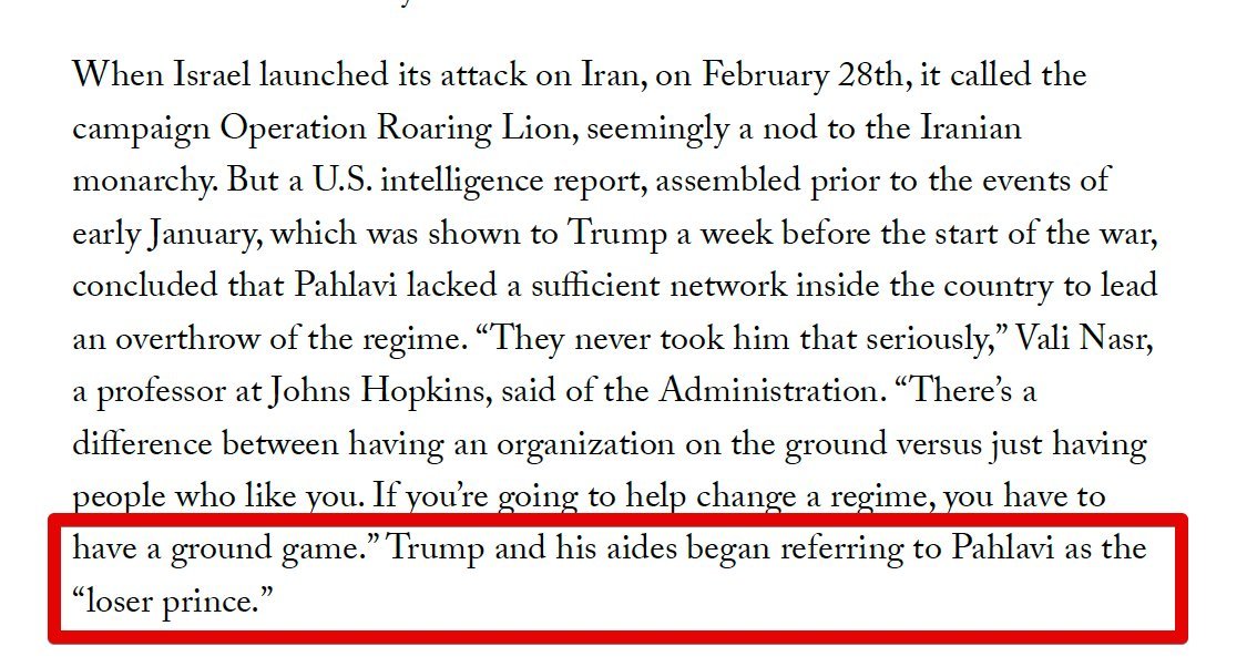 RyanRozbiani's tweet photo. JUST IN 🇺🇸🇮🇷: Trump Calls Reza Pahlavi the Loser Prince

I told you all Trump rejected him as a leader for Iran, even he knows Pahlavi is a loser. He was a useful tool to manufacture consent for this war on Iran. https://t.co/rIQUq1RhgU