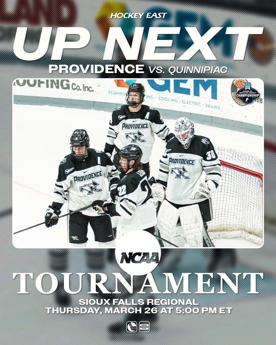 Headed to Sioux Falls 🛫

The Providence Friars will take on Quinnipiac on Thursday in the NCAA Regional Semifinals.

NCAA Regional Semifinals
<a href="/FriarsHockey/">PC Men's Hockey</a> vs Quinnipiac
📍Sioux Falls
🗓️ Thursday, March 26
🕚 5:00 PM ET