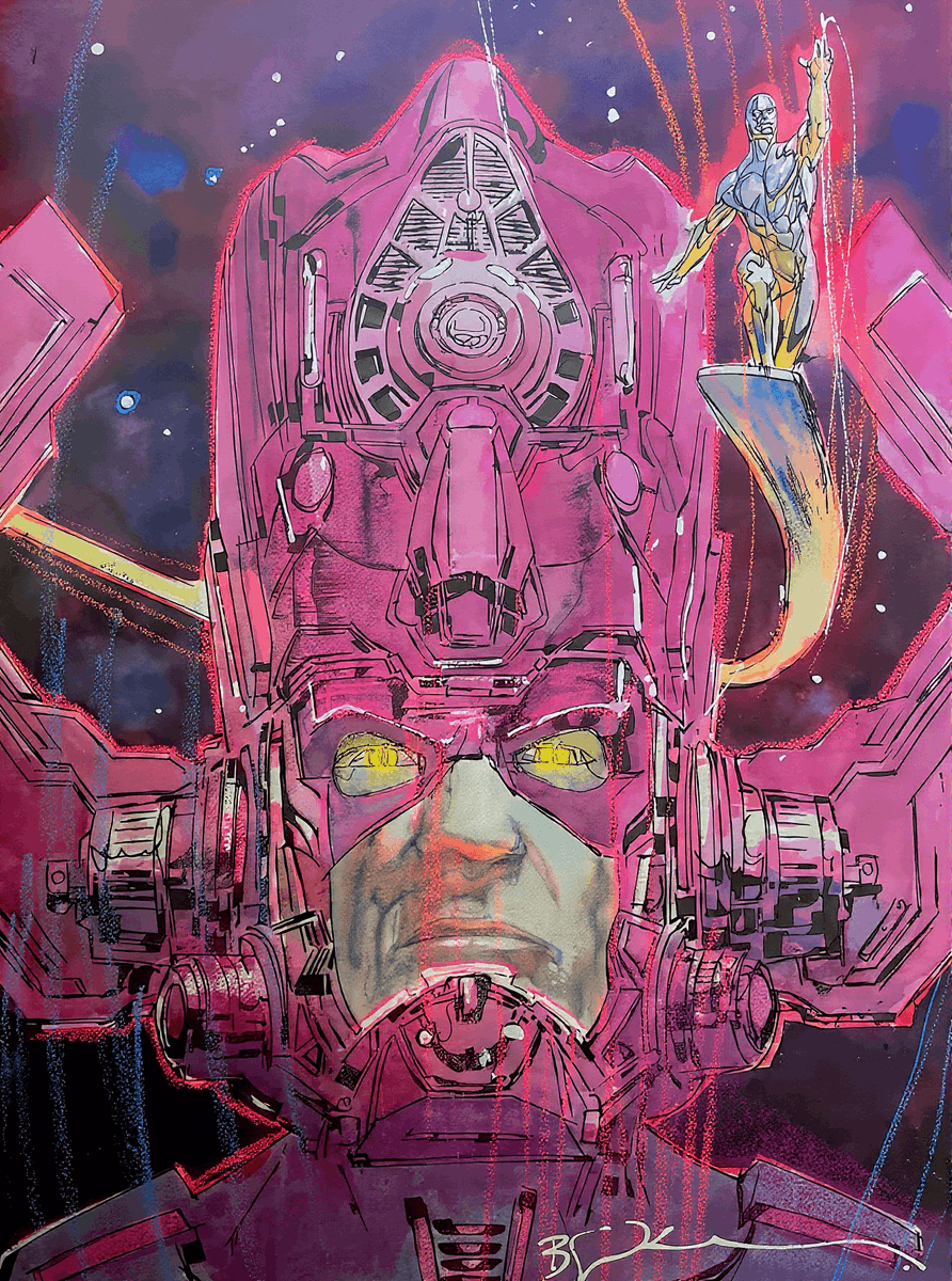 IntoWeird's tweet photo. Galactus and The Silver Surfer by Bill Sienkiewicz #comicart https://t.co/QzJa7uqasc