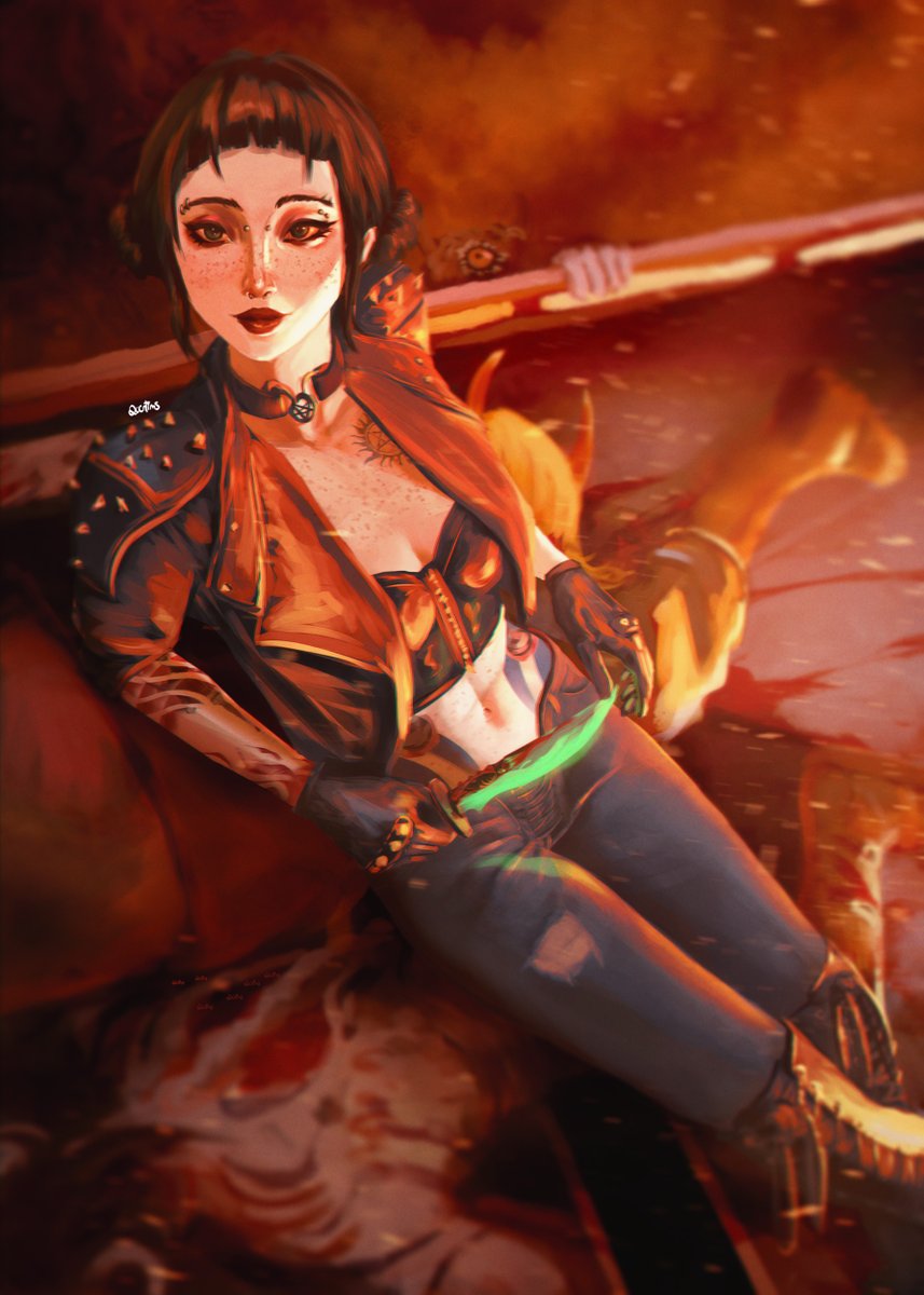 How i imagined Zoey in spn universe, with anti-possession tattoo ofc and demon slaying dagger