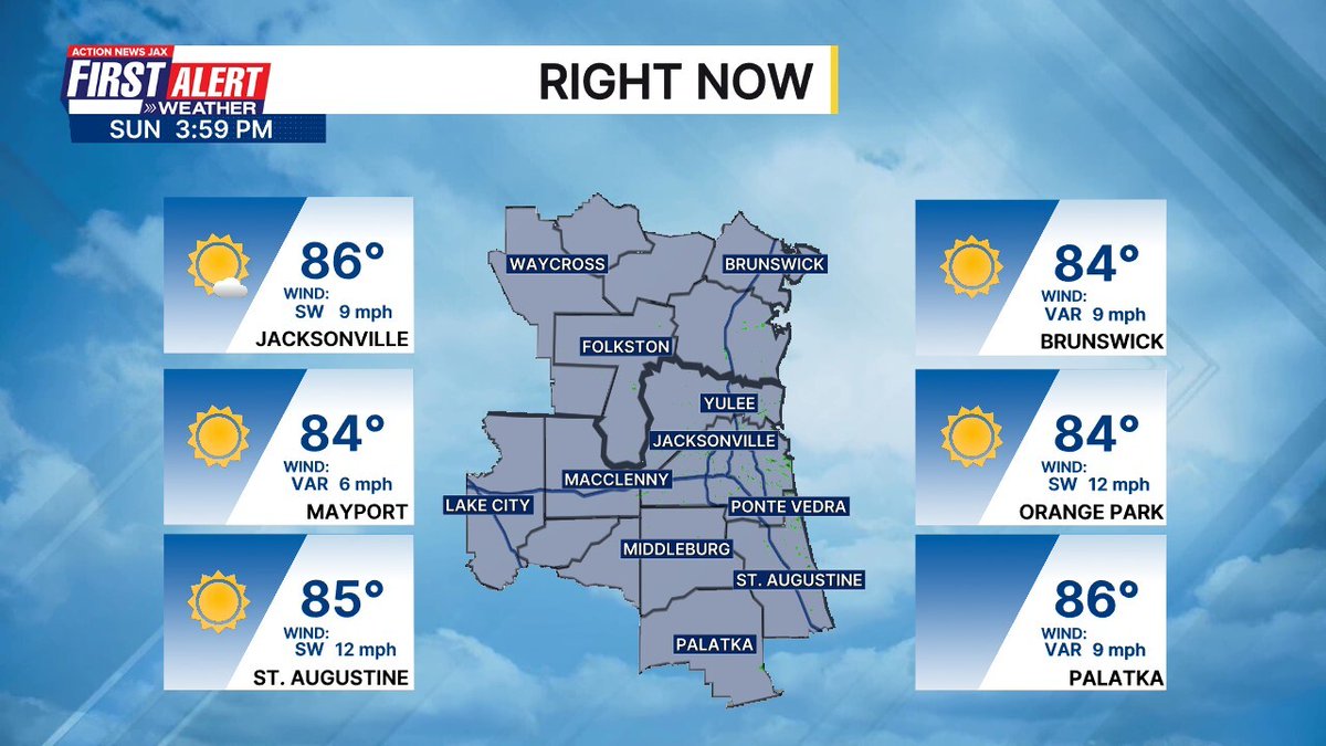 MikeFirstAlert's tweet image. Current conditions across NE Florida and SE Georgia. #FirstAlertWX