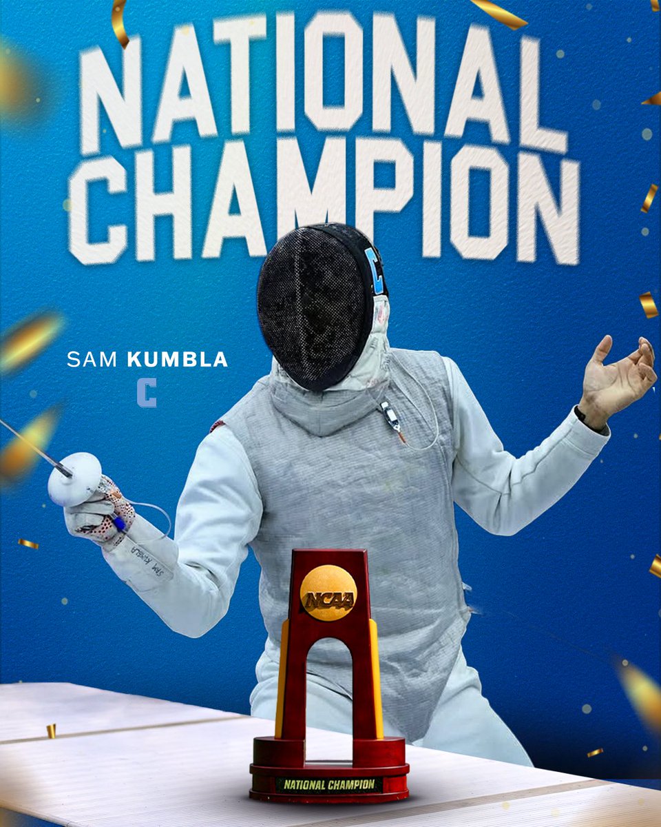 IvyLeague's tweet photo. 🏆 NATIONAL CHAMPION 🏆

@CULionsFencing's Sam Kumbla wins the @NCAA men's foil national championship, defeating Notre Dame's Chase Emmer, 15-8. Kumbla is the third Ivy to claim the men's foil individual national title in the last five years. 🌿🤺 https://t.co/4K7OwbSdUl