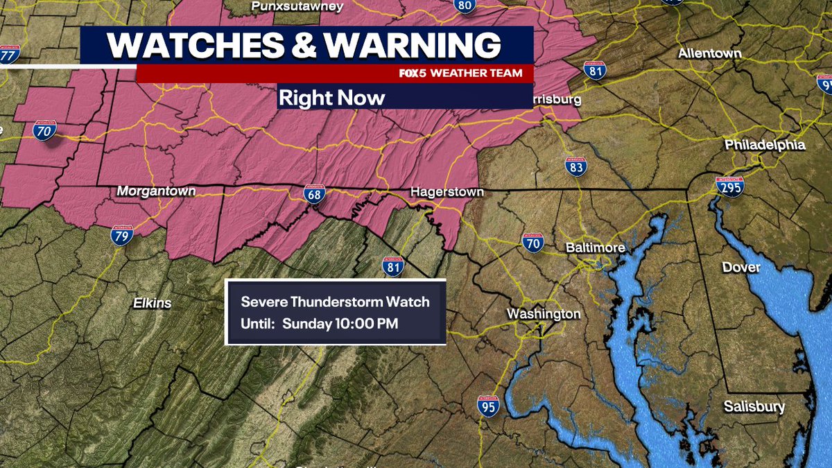 cesar_wx's tweet photo. We have a severe thunderstorm watch in place for parts of Western Maryland and West Virginia. It is in effect until 10pm. https://t.co/dZatEmsbcd